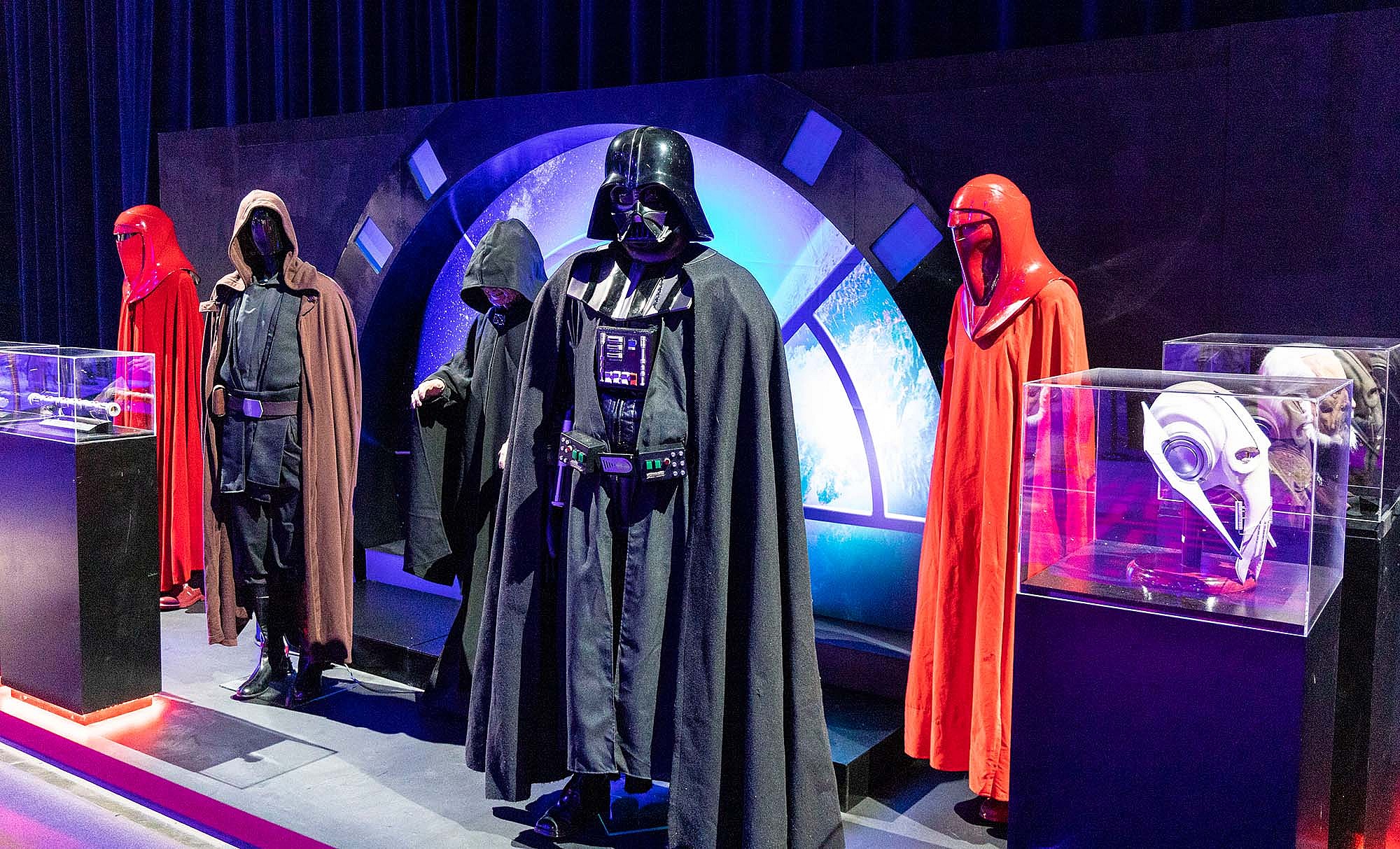 Image of character costumes as displayed at the Unofficial Galaxies exhibition.